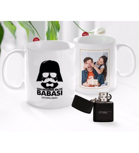 BK Gift Kişiye Özel Babalar Günü Hediyesi Fotoğraflı Kupa Bardak ve Benzinli Çakmak Seti-54 (Model 1)