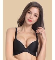 Angelina Push-up Balensiz Dikişsiz V Yaka İthal Kaliteli Düz Renk İz Belli Etmez Sütyen (Siyah)