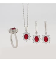 925 Ayar Gümüş Oval Kırmızı Taşlı Anturaj Set