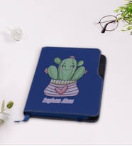 BK Gift Kişiye Özel Kaktüs Tasarımlı Lacivert Termo Deri Defter-2