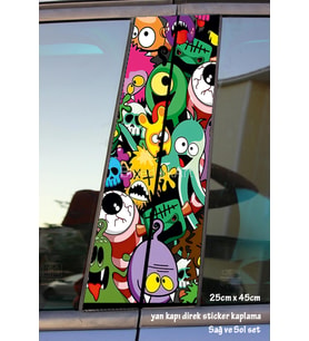 sevimli yaratıklar sticker yan kapı direk kaplama 2li sol sağ takım yapıştırma