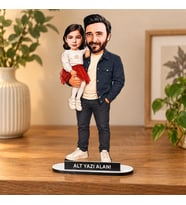 Kişiye Özel Baba Kız Karikatürlü 18 cm MDF Masaüstü Biblo - Baba Hediyesi