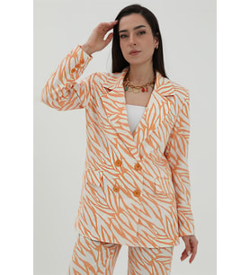 Zebra Desen Oversize Keten Ceket - Turuncu