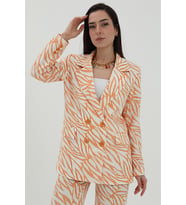 Zebra Desen Oversize Keten Ceket - Turuncu