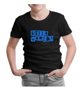 Yazı - Hello World Siyah Çocuk Tshirt