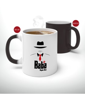 BK Gift Kişiye Özel Babalar Günü Hediyesi Baba Godfather Tasarımlı Sihirli Kupa Bardak-17 (Beyaz)