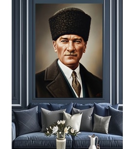 Kalpaklı Atatürk Portresi Tablosu Dekoratif Kanvas - Mdf Ahşap Tablo