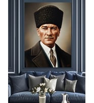 Kalpaklı Atatürk Portresi Tablosu Dekoratif Kanvas - Mdf Ahşap Tablo