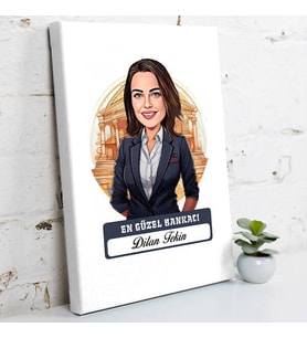 Kişiye Özel Hediye Karikatürlü En Güzel Bankacı Kanvas Tablo