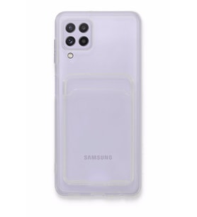 Samsung Galaxy A22/M32 Uyumlu Kamera Korumalı Şeffaf Kartlıklı CARD CASE
