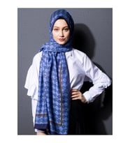 Geometrik Desen Modal Seri Şal Eşarp Askısı ile Birlikte 75x190 cm Saks Mavi-75x