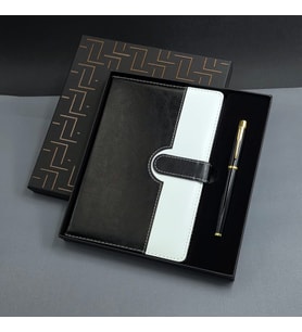 Siyah Beyaz Renkli Tarihsiz Ajanda Defter Ve Metal Roller Kalem Seti (Çok Renkli)