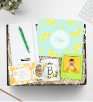 Kişiye Özel Limon Baskılı Mouse Pad & Gümüş Renk Detaylı Yeşil Tükenmez Kalem & Beyaz Defter & Harf Kupa & Yeşil İnstagram Çerçeve Hediye Seti