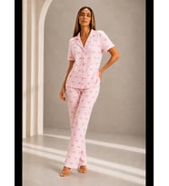 Night Kadın Kısa Kollu Rahat Kalıp Şık Pijama Takımı