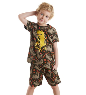 Kaykay Dino Erkek Çocuk T-shirt Şort Takım (Koyu Kahverengi)