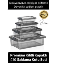 Premium Organizer 4'lü Plastik Erzak Gıda Saklama Kabı Seti İç İçe Kilitli İstifleme Yer Tasarrufu