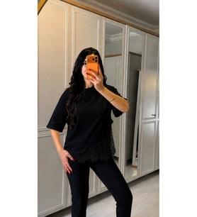 Kısa Kollu Bısıklet Yakalı Dantel Detaylı Vıskon ıkı ıplık Bluz