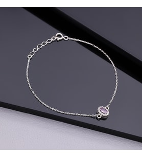 925 Ayar Gümüş Ametist Taşlı Oval Bileklik