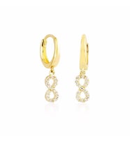 Sonsuz Altın Sallantılı Küpe 14K Gold Taşlı (Çok Renkli)