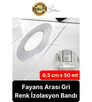 Premium Kendinden Yapışkanlı Gri Gümüş Renk Fayans Derz Arası İzolasyon Bandı Dekoratif Bant 0,5 cm