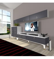Decoraktiv Ekoflex 8 Mdf Gold Tv Ünitesi Tv Sehpası - Beyaz Antrasit (Beyaz - Antrasit)