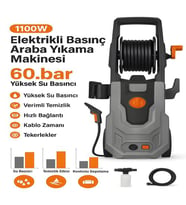 1100W 60 Bar 8 Metre Hortumlu Yüksek Basınçlı Yıkama Makinası Oto Motosiklet ve Bahçe Sulama Pompası