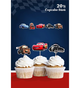 Şimşek Mcqueen Cars Temalı Doğum Günü Kürdanlı Cupcake Süsü 20'li