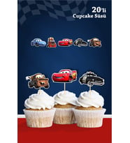 Şimşek Mcqueen Cars Temalı Doğum Günü Kürdanlı Cupcake Süsü 20'li