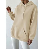 Unisex Pamuk Şardonlu Kapüşonlu Sweatshirt (Bej)