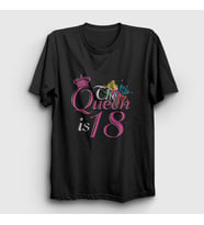 Presmono Unisex Siyah 18 Yaş Doğum Günü Hediye Birthday Queen T-Shirt 531127tt