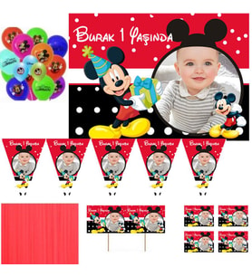 Hayaller Dükkanı Mickey Mouse Kişye Özel Doğum Günü Süsleri, 1 Yaş Doğum Günü Süslemeleri Parti Seti HDTS207