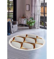 Dijidekor Halı Gold Cool KY7059 Saçaklı Yuvarlak Kesme İnce Yolluk Kilim Salon Halısı Modelleri