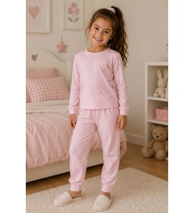 Soft Pink %100 Pamuk Basic Kız Çocuk Pijama Takımı