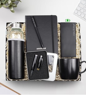 Kişiye Özel Siyah Mat Roller Kalem & Özel Kılıflı 500Ml Su Matarası & 10000mAh Siyah Powerbank & Siyah Defter & 32 gb Usb Siyah Kalem & Siyah Kupa Hediye Seti