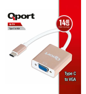 QPORT Q-TV 0.15metre Type-C & Vga Dişi Çevirici Adaptör 1080p