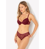 Miorre Push-Up Dolgulu Dantel Sütyen Takım (Bordo)