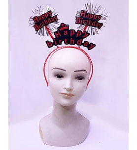 Happy Birthday Yazılı Püsküllü Neon Kırmızı Renk Doğum Günü Tacı 22x19 cm (5047)