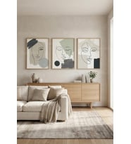 Modern Sanat Soyut Tek Çizgi Yüz Figürleri 3’lü Ahşap Çerçeveli Tablo Seti