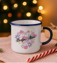 BK Gift Kişiye Özel Çiçek Tasarımlı Lacivert Emaye Kupa Bardak -17, Arkadaşa Hediye, Sevgiliye Hediye