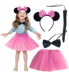 Minnie Kostüm Seti (Pembe Tütü Etek + Pembe Taç + Papyon + Kuyruk) (5343)