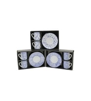 MAVİ - BEYAZ 4PCS=2-TAKIM  PORSELEN KAHVE FİNCANI  ÇİÇEK - ÇİZGİ - NOKTA MİX DESEN (4767)