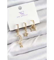 Pirinç Zİrkon Taşlı Ay Ve Hilal Model Gold Renk 3'lü Kadın Küpe 5886