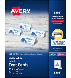 Avery 5302 Küçük Çadır Kart, Beyaz, 2 X 3 1/2, 4 Kart/(Box 160)