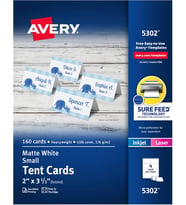 Avery 5302 Küçük Çadır Kart, Beyaz, 2 X 3 1/2, 4 Kart/(Box 160)