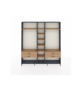 Arges Gardrop 10 Raflı 4 Çekmeceli 2 Askılı 220x30x243 Antrasit-Çam