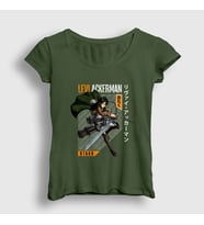 Presmono Kadın Haki Levi Fan Anime Attack On Titan T-Shirt 125689tt (Haki)