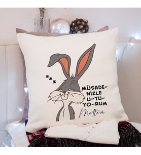 Müsadenizle Uyuyorum ( Bugs Bunny) Tasarmlı Yastık Kişiye Özel