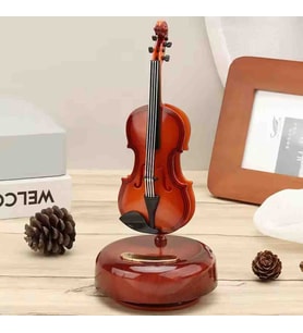 Nostaljik Keman Tasarımlı Kurmalı Müzik Kutusu – Hareketli Dönen Mekanizmalı, Dekoratif ve Şık Hediyelik Özel Tasarım