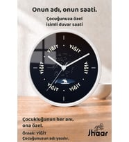İsme Özel Yıldızlı Kutup Ayısı Çocuk Odası Duvar Saati Orta Boy 30 cm Beyaz Camlı Sessiz