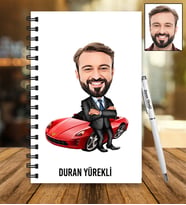 Kişiye Özel Araba Tasarımlı Karikatür Ahşap Defter Ve Kalem Seti 46